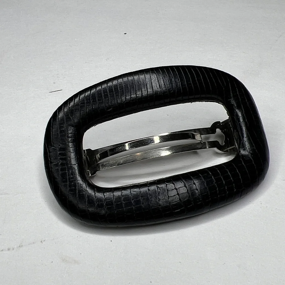 Black Leather Hair Barrette Made in France